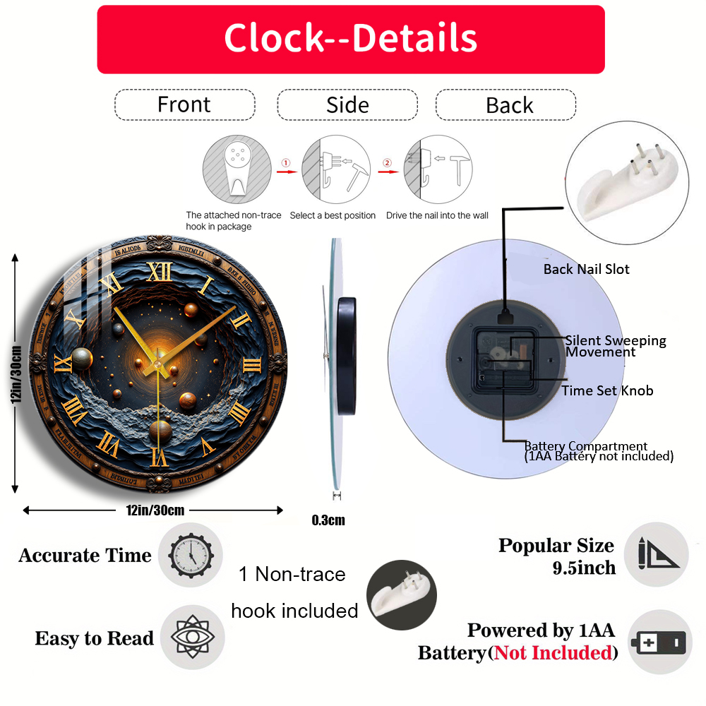 Tempered Glass Wall Clock Cosm - огляд і ціна Solar System Orrery